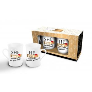 Set van 2 mokken She buys + He pays